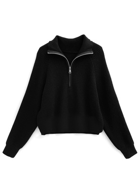 ハーブジップショート丈ニットトップス