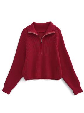 ハーブジップショート丈ニットトップス