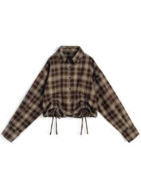 チェック柄ドロストショート丈シャツ