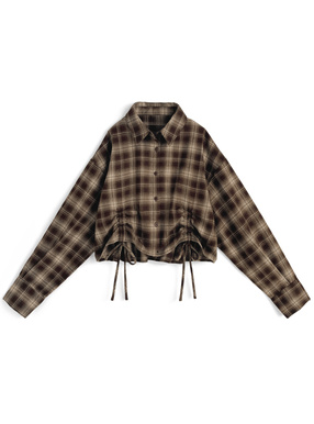 チェック柄ドロストショート丈シャツ