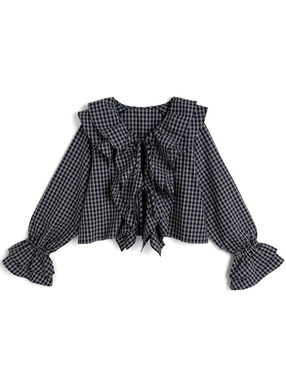 チェック柄ラッフルフリルブラウス