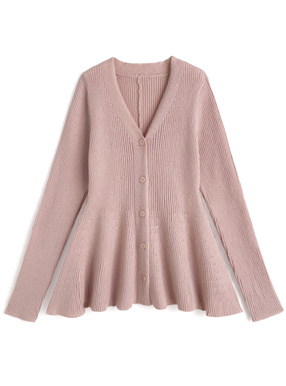 Vネックペプラムリブニットカーディガン