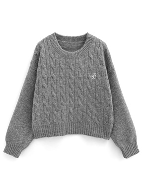 ロゴ刺繍ケーブル編みニットトップス