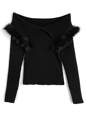 ファーケープリブニットトップス