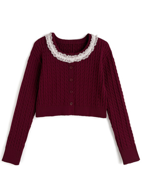 ケーブル編みレースニットカーディガン