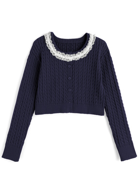 ケーブル編みレースニットカーディガン