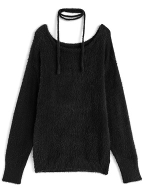 タイ付きシャギーニットトップス