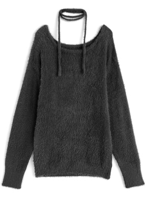 タイ付きシャギーニットトップス