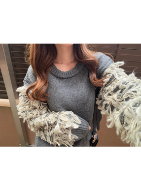 フリンジスリーブニットトップス