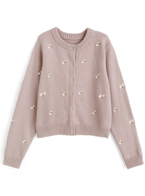 フラワー刺繍ニットカーディガン