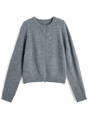 フラワー刺繍ニットカーディガン