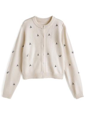 フラワー刺繍ニットカーディガン