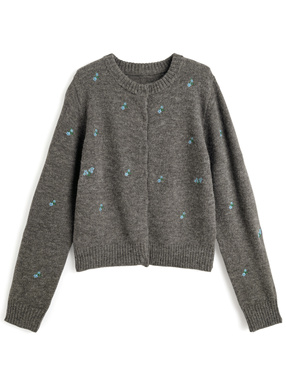 フラワー刺繍ニットカーディガン