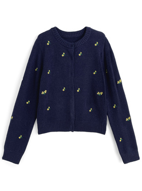 フラワー刺繍ニットカーディガン