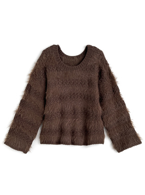 ボーダー柄シャギーニットトップス