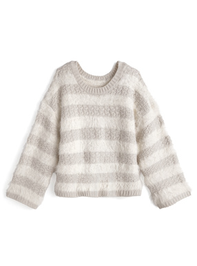 ボーダー柄シャギーニットトップス