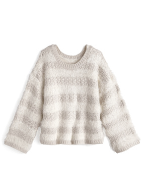 ボーダー柄シャギーニットトップス