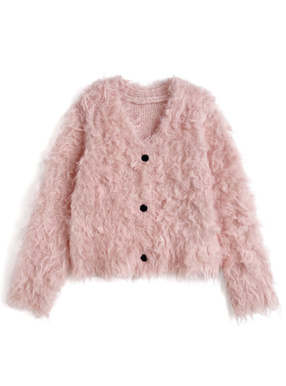 Vネックシャギーニットカーディガン