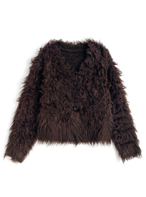 Vネックシャギーニットカーディガン