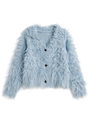 Vネックシャギーニットカーディガン