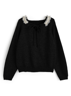 フリルリボンニットトップス