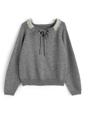 フリルリボンニットトップス