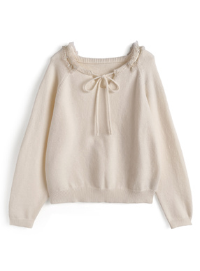 フリルリボンニットトップス