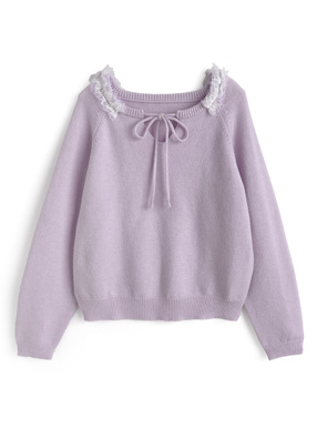 フリルリボンニットトップス