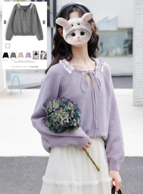 フリルリボンニットトップス