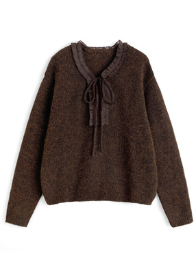 シアーフリルリボンニットトップス