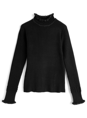 ハイネックシャギーフリルリブニットトップス