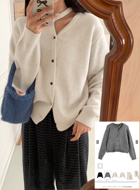 スリットネックニットトップス