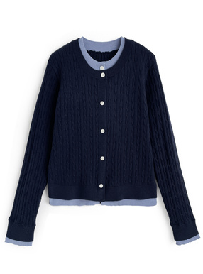 レイヤード風ケーブル編みニットカーディガン