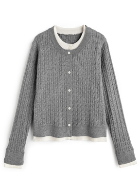 レイヤード風ケーブル編みニットカーディガン