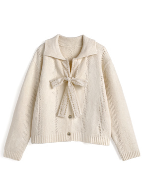 レースリボンスキッパーニットカーディガン