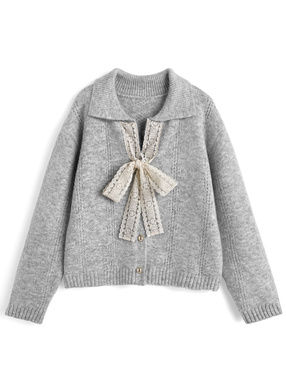 レースリボンスキッパーニットカーディガン