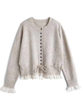 レースフリルリボンニットカーディガン