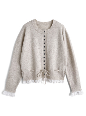 レースフリルリボンニットカーディガン
