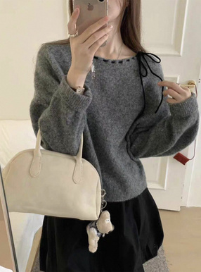 ステッチリボンニットトップス