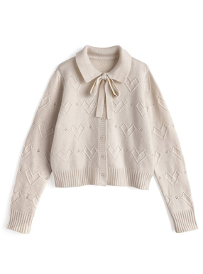 リボンタイ付きハートニットカーディガン