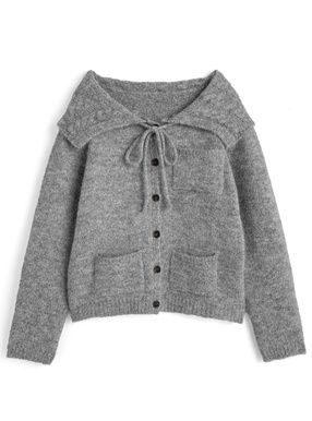 ケーブルカラーリボンニットカーディガン