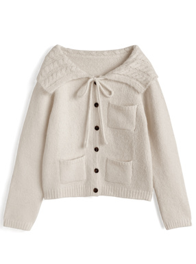 ケーブルカラーリボンニットカーディガン