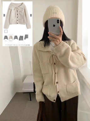 ケーブルカラーリボンニットカーディガン