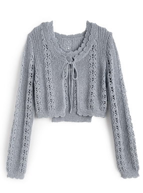 透かし編みニットカーディガン×タンクトップアンサンブル