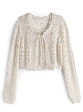 透かし編みニットカーディガン×タンクトップアンサンブル