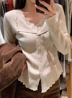 レースメロウリブニットトップス