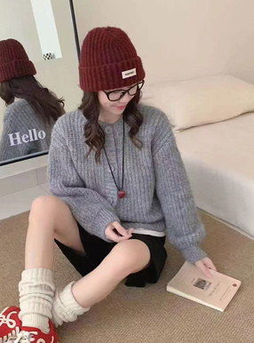 クルーネックローゲージニットカーディガン