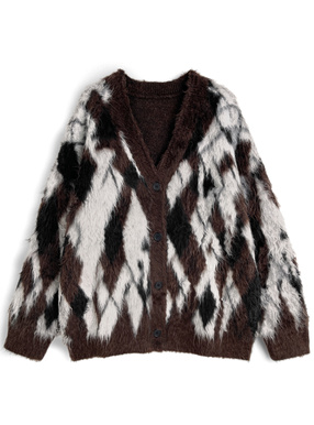 アーガイル柄シャギーニットカーディガン