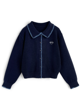 ロゴ刺繍配色ステッチカーディガン