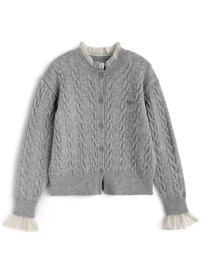 シアーフリルケーブル編みニットカーディガン